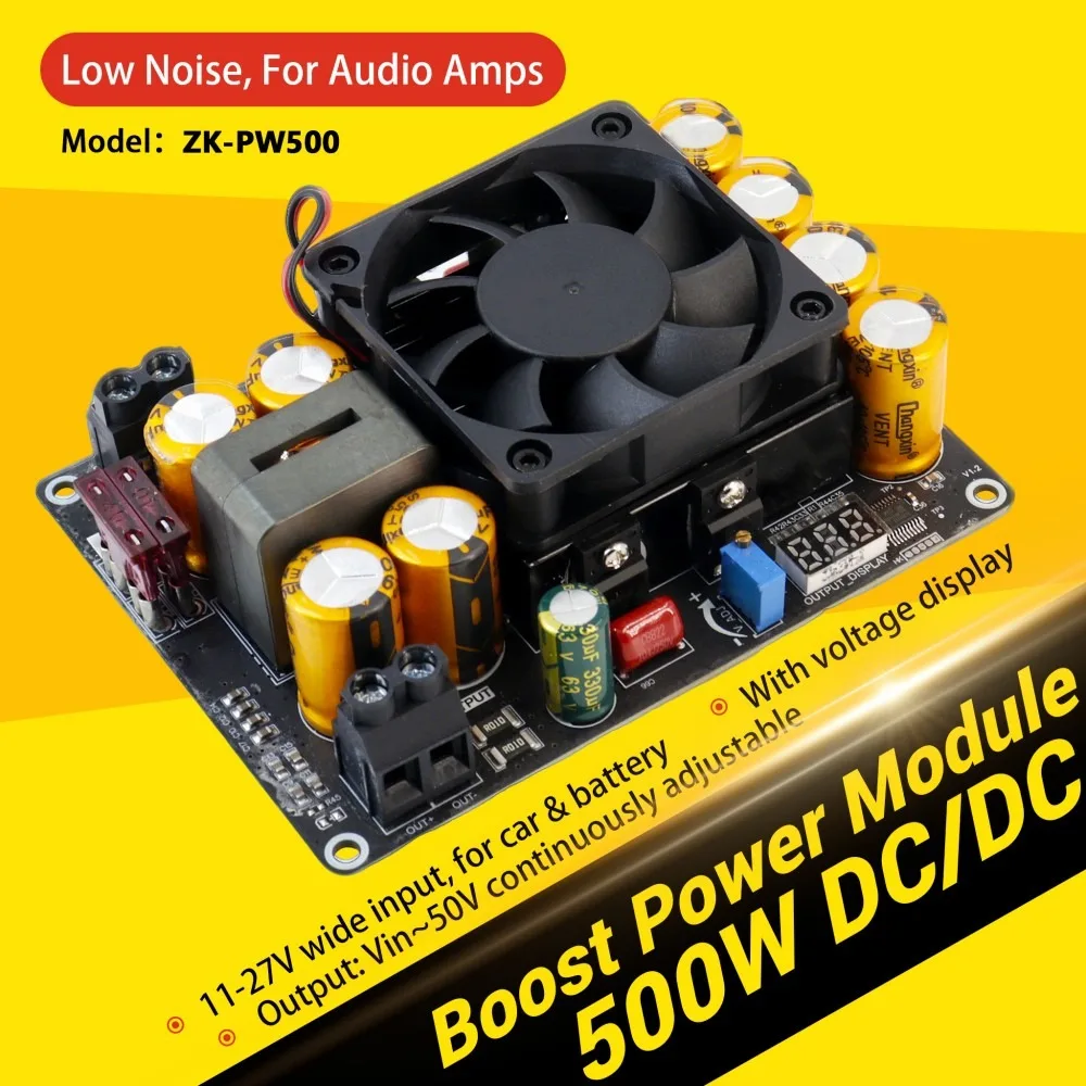 500W Boost Step Up Power Supply Module 11-27V Input to 24-50V Adjustable Output Voltage Display High Efficiency 92-95% Converter