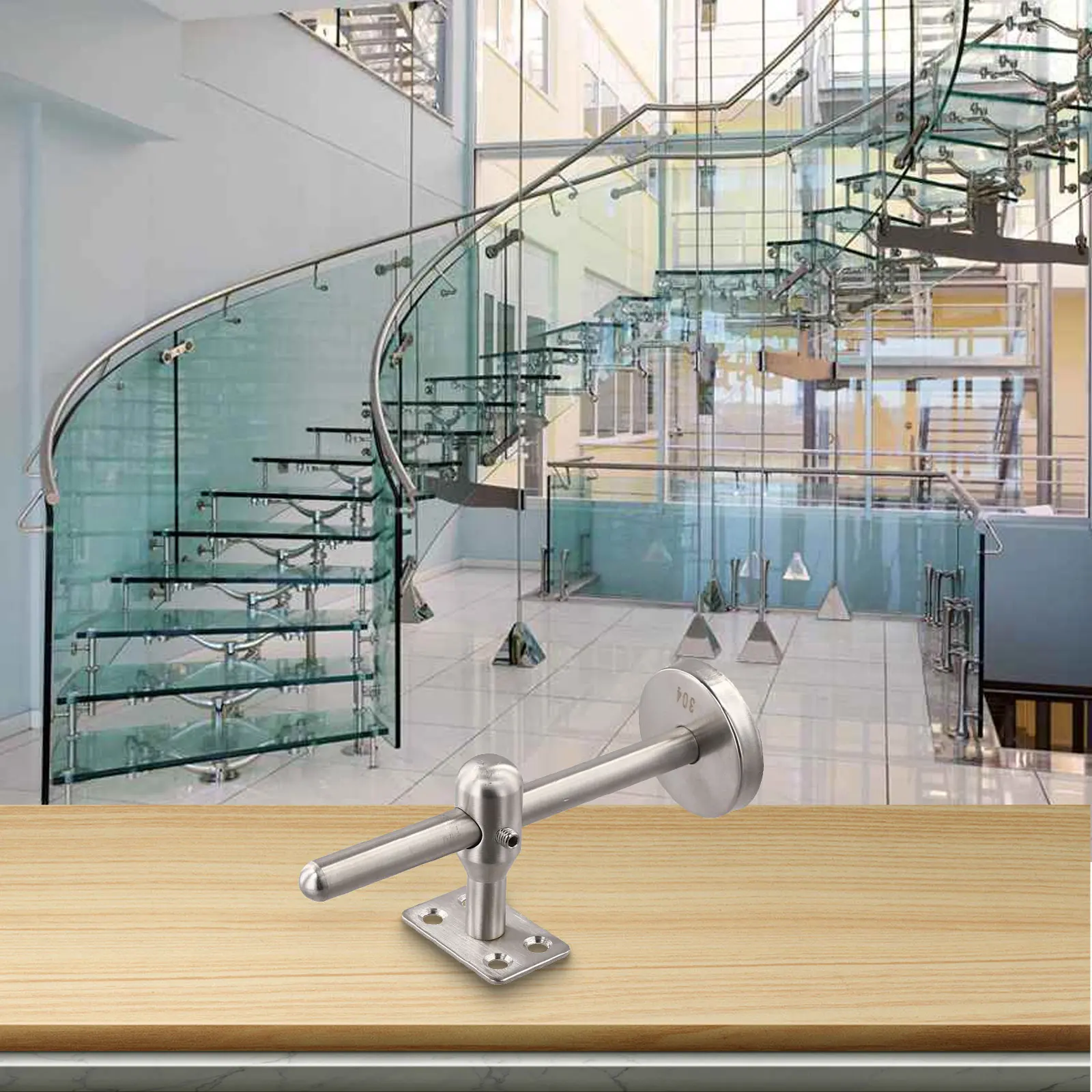 Silver Stair Handrail Bracket For 304 Stainless Steel Wall Support Bannister Rail Balustrade Strong Adjustable Rod Up To 145mm