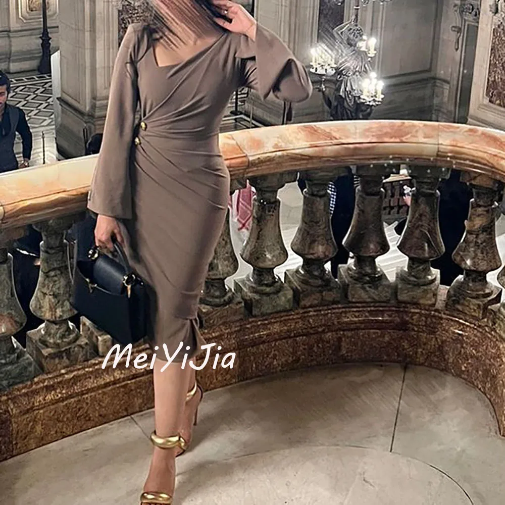 Meiyijia  Evening Dress Square Neckline Sheath Simple Robe Ruffle Saudi  Arabia  Sexy Evening Birthday Club Outfits Summer 2024