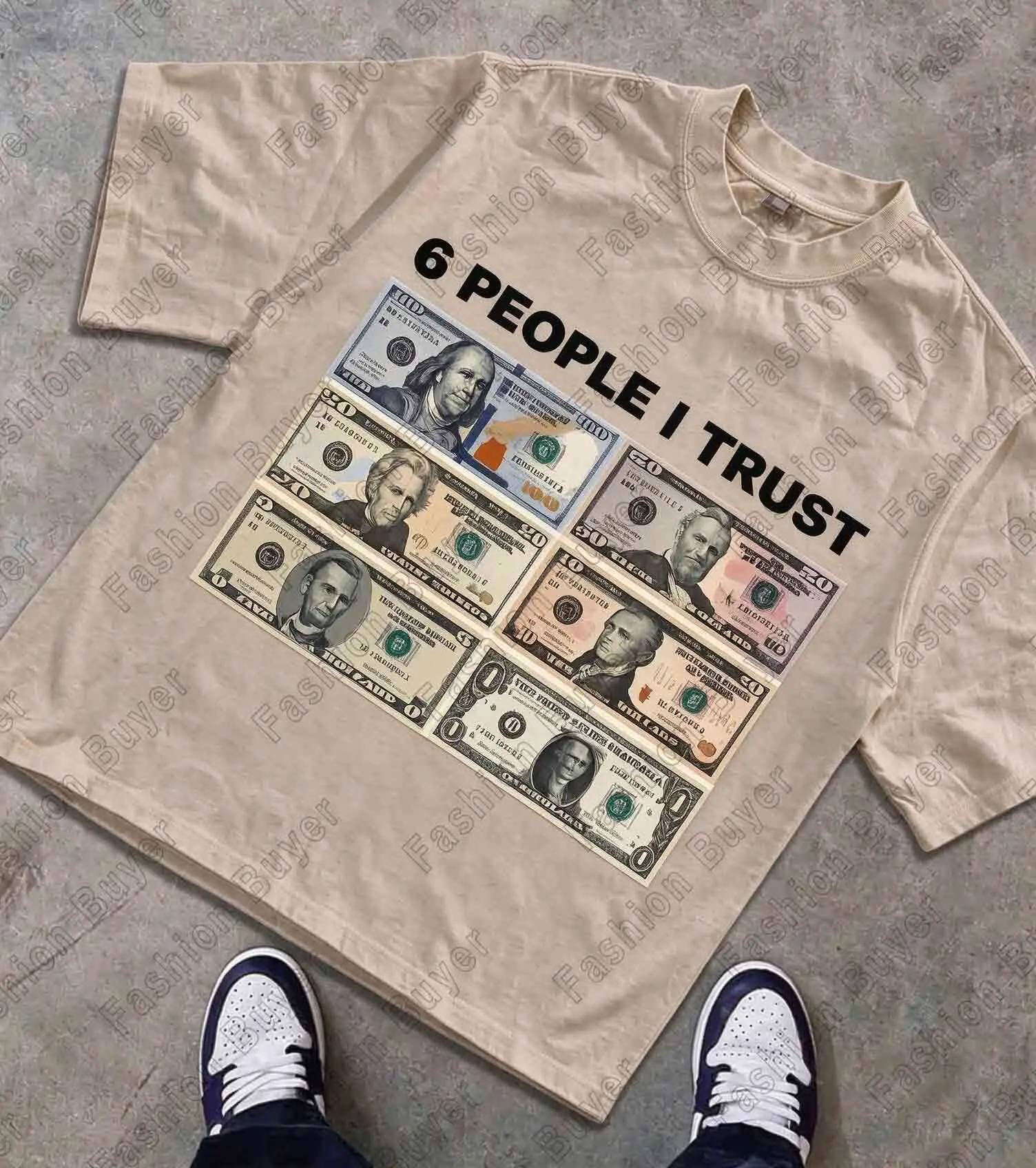 6 People I Trust - Dollar President Print T-Shirt Unisex Short-sleeved Retro Street Y2K Casual Fashion Tops Clothing Tees