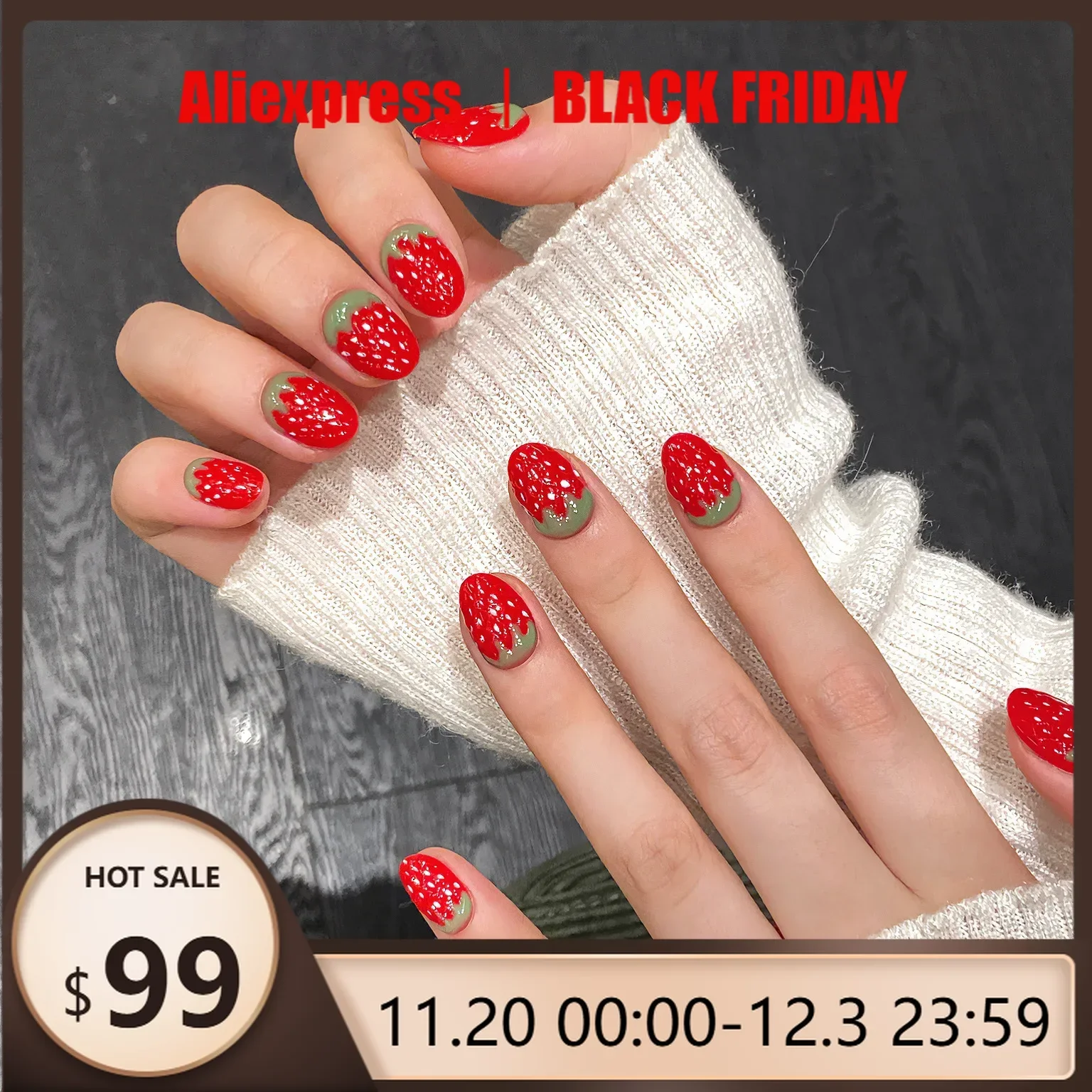 

10pcs Handmade Strawberry Cat Eye Press-On Nails Kit - Cute & Glossy Almond Shape Short Length With Tool Set For Women And Girls