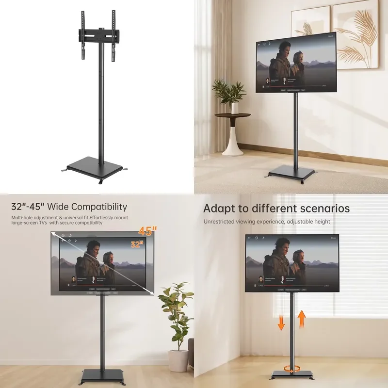 for Alloy Steel Floor TV Stand Rotary Base  32-45 Inch TVs Adjustable Height 40kg Load Capacity 100-400mm  Home Office