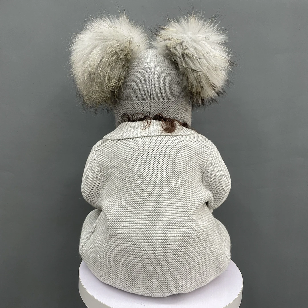 Infant Beanie Hat with Earflaps, Angora, Soft, Warm, Fur, Pom Pom, Knitted, Kids, Cute, Children, Winter Caps, Hot Selling, 2022