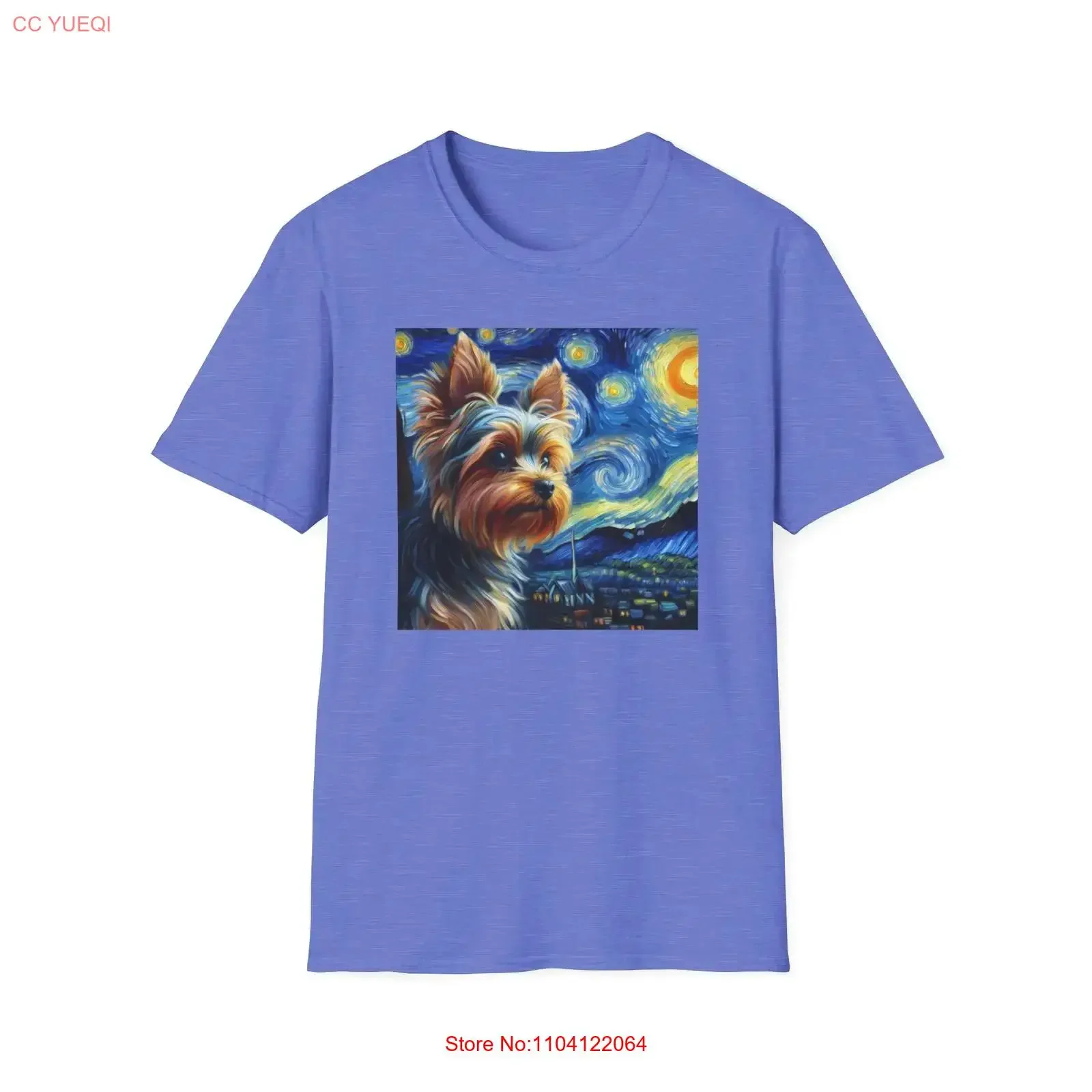 Yorkshire Terrier dog Van Gogh Starry Night Style T Shirt vintage Washed Casual Stretched Top For Everyday Wear Comfortable