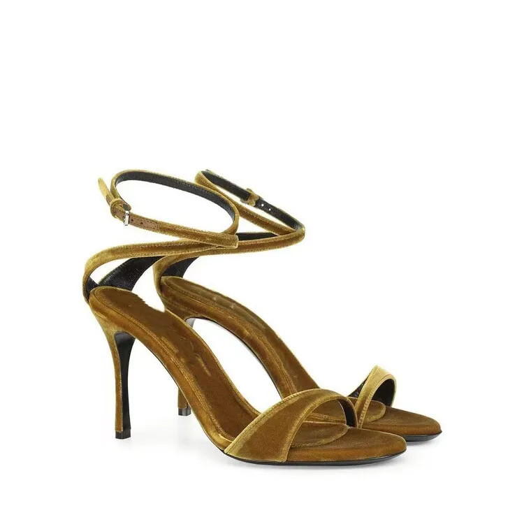 

Замшевые летние женские сандалии с ремешком на щиколотке и круглым носком, на высоком каблуке-шпильке с пряжкой и ремешком, большие размеры, модные туфли для показа