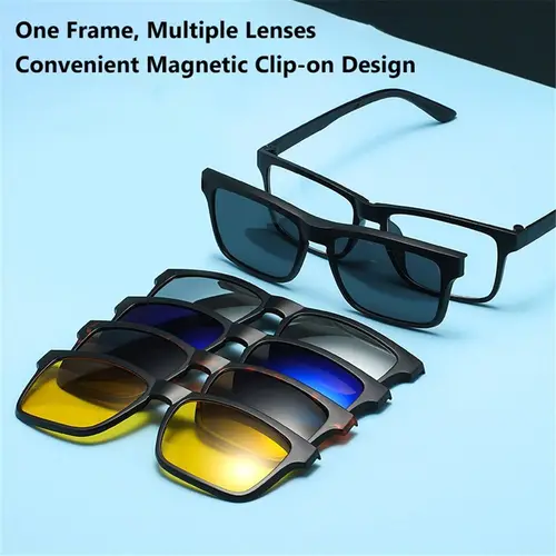 Imagen 2 del producto 6 uds gafas de sol polarizadas magnéticas con Clip para mujeres y hombres montura de gafas negras con Clip para gafas de sol UV400 para conducción nocturna