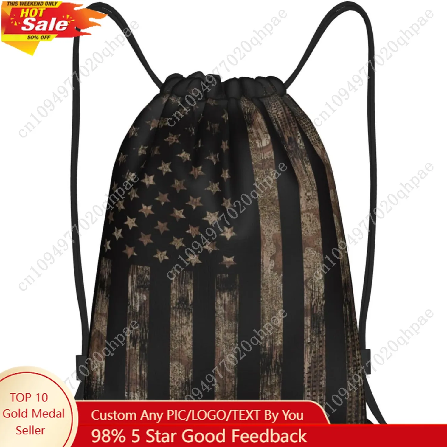 

Gianlaima Camo Brown Camouflage American Flag Drawstring Backpack Sport Gym Sack Yoga Dance Travel Bag For Men & Women