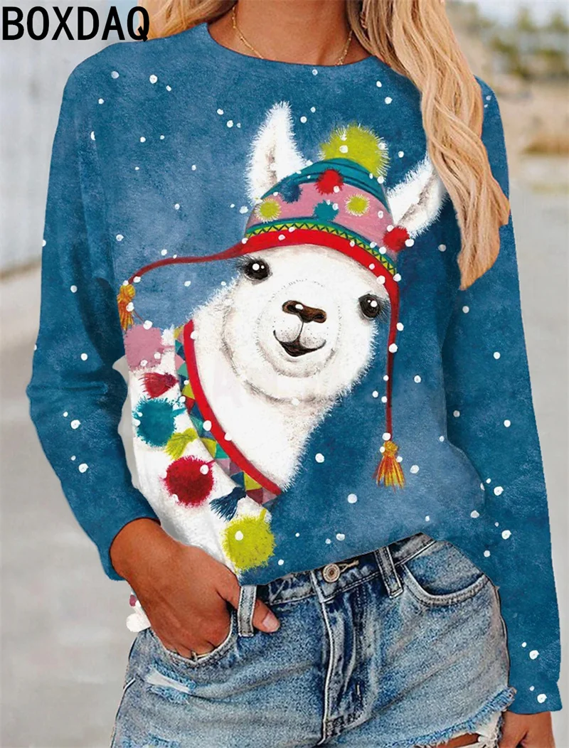 Économie College sur le thème de Noël pour femmes, t-shirts à manches longues, mode de dessin animé joyeux, vêtements pour femmes, pull d'automne, nouveau