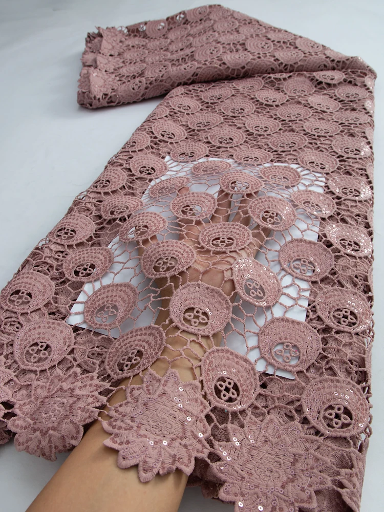 African Guipure Cord Lace Fabric 2023 High Quality Nigerian Water Soluble Lace Fabric With Stones For Elegant Women Dress TY3287