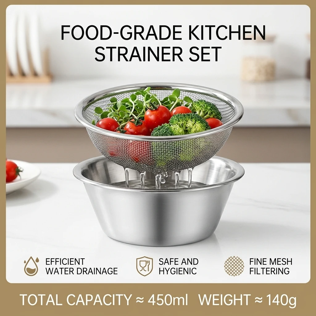 Korean Kitchen Gadgets - Mini Cesto Escorredor de Aço Inoxidável