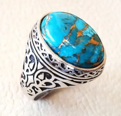 NewAmazon Wish Hot Selling Synthetic Turquoise Inlaid Retro Thai Silver Ring for Men and Women Silver Jewelry