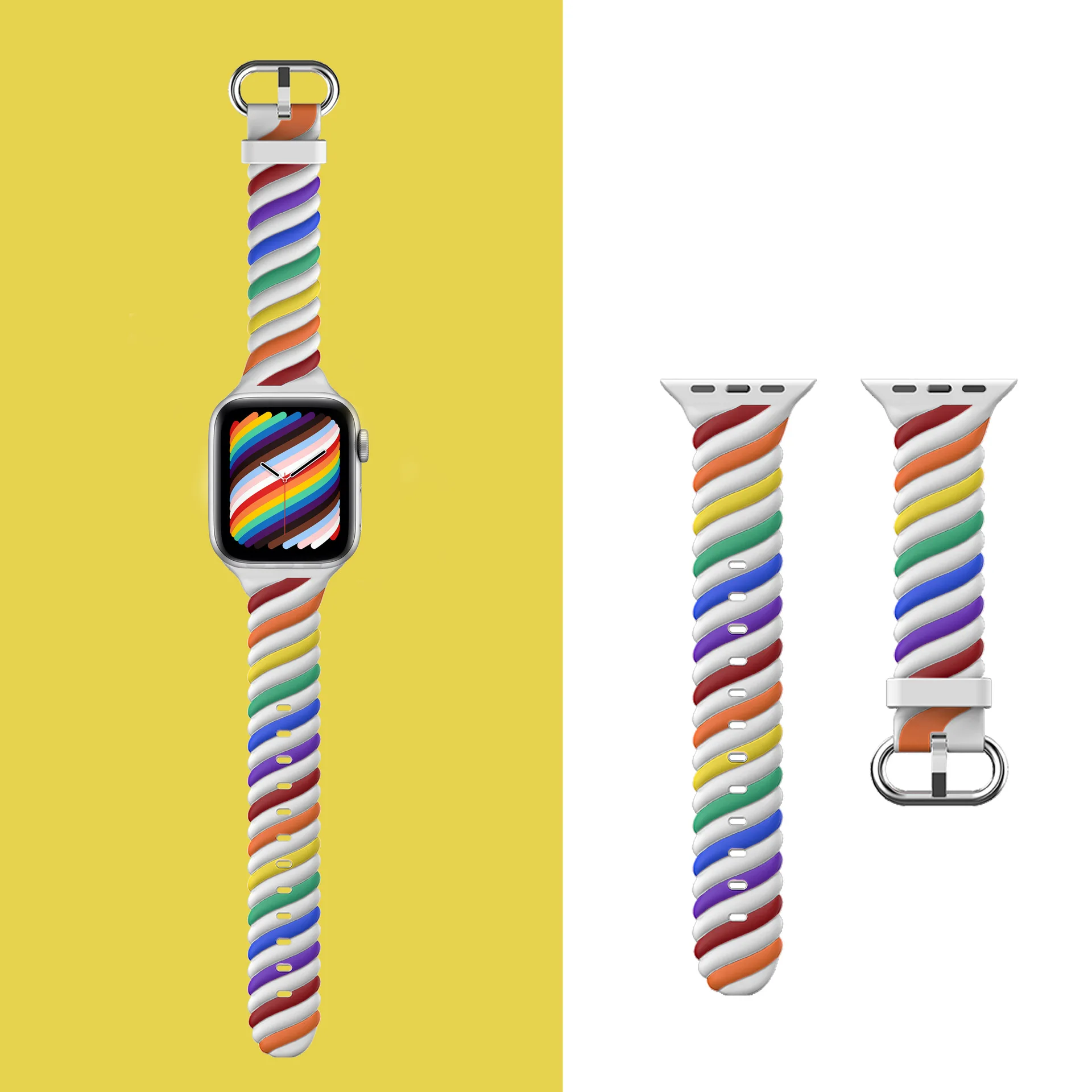 Silicone two-color Strap For Apple Watch 38 40 41mm 42 44 45 mm Bracelet iWatch Band Series 4 5 6 7 8 9 10 11 SE Wristband