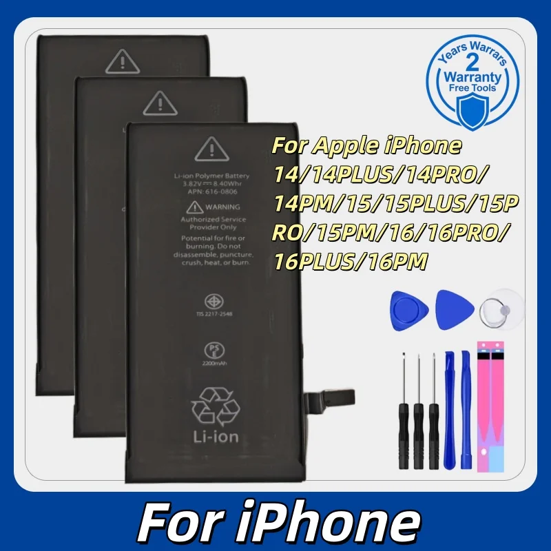 

Phone Battery For Apple 14 14pro 14Plus 14pm 15 15p 15pro 15pm 16 16p 16pro 16pm Replacement Bateria+Free tools