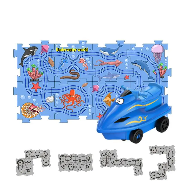 Puzzle de piste de voiture à thème marin, jeux d'apprentissage, piste de course, jouets de construction, ensemble de jeu