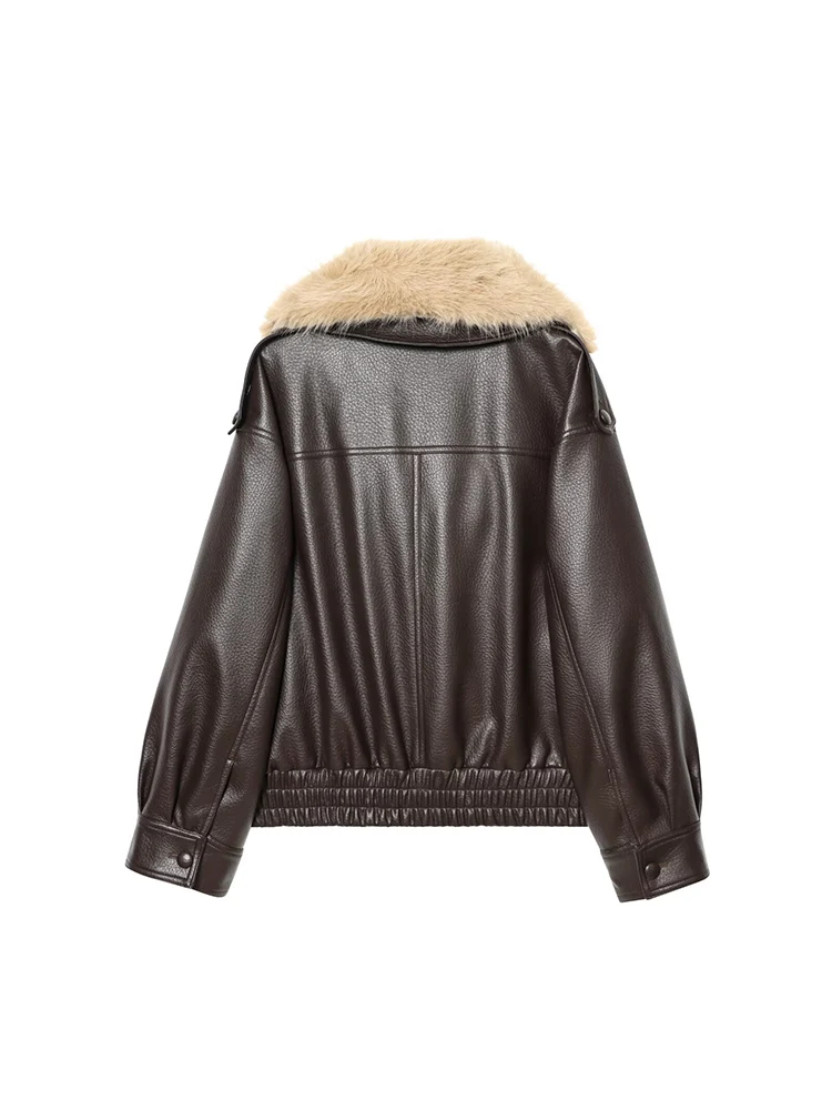 Nuova giacca da donna a maniche lunghe alla moda e versatile in stile europeo con colletto staccabile e dettagli in ecopelle.