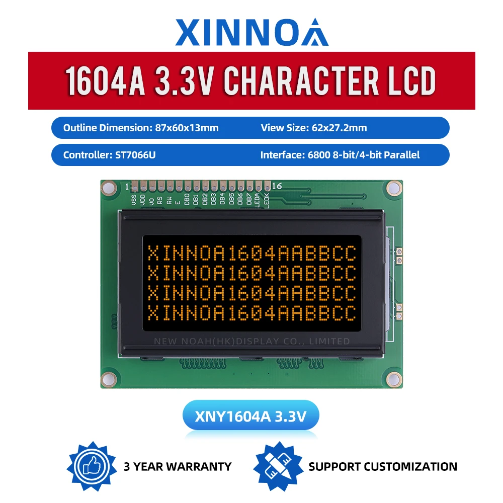 BTN black film Orange 1604A 3.3V LCD Module 2*16 LCD Multiple Languages ST7066U Industrial Computer LCM LCD Display Screen