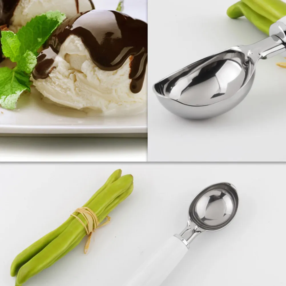 1Pcs Ergonomic Stainless Steel Ice Cream Spoon All in One Fruit Dessert Scoop Compact Hanging Storage for Home Office Hotel Use