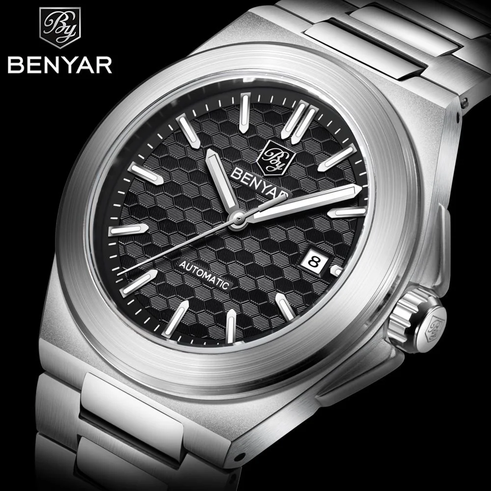 2025 Benyar جديد قرص العسل العلامة التجارية الفاخرة ساعة ميكانيكية للرجال الفولاذ المقاوم للصدأ ضوء الليل ساعة أوتوماتيكية للرجال BY-5219 #1