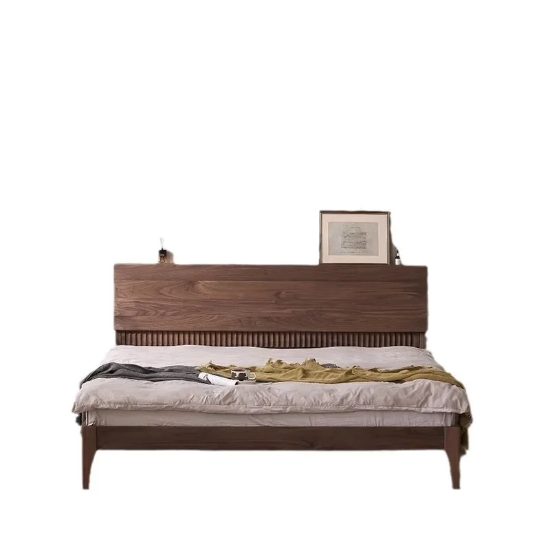 

Скандинавская кровать из цельного дерева, двухспальная кровать для главной спальни из черного ореха в Северной Америке