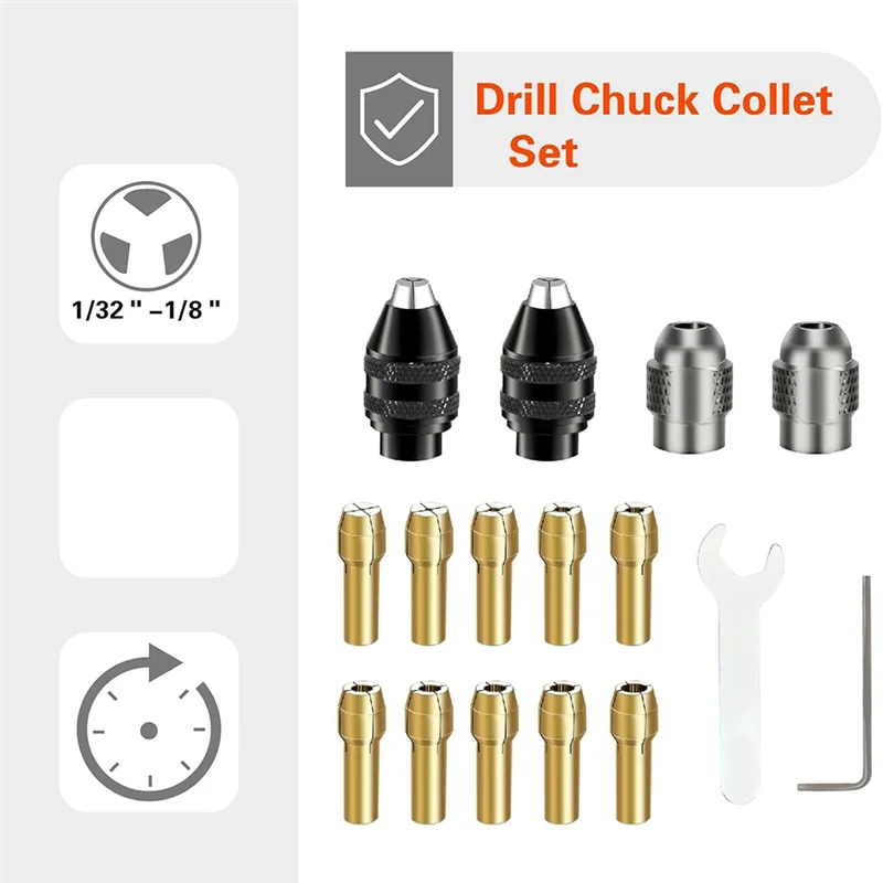 

A02F-Drill Chuck Collet Set For Dremel, 16PCS 0.8-3.2Mm Replacement 4486 Drill Keyless Bit Chuck Shank Quick Change Adapter