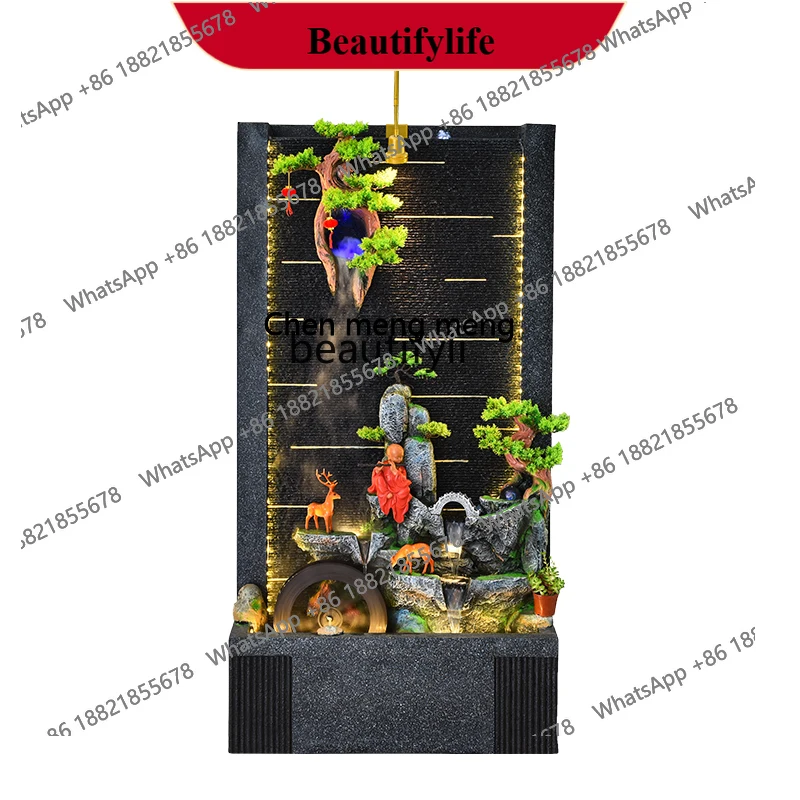 X  Water Curtain Wall Office Entrance Circulating Water Fountain Landscape Rockery Fengshui Wheel Fortune Decoration