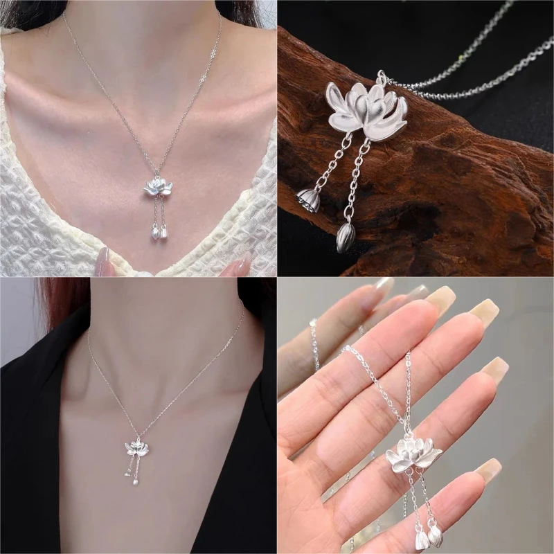 جديد النمط الصيني لوتس شرابة قلادة قلادة للنساء الطازجة والحلو نمط قلادة Collares tendencia 2025 مجوهرات