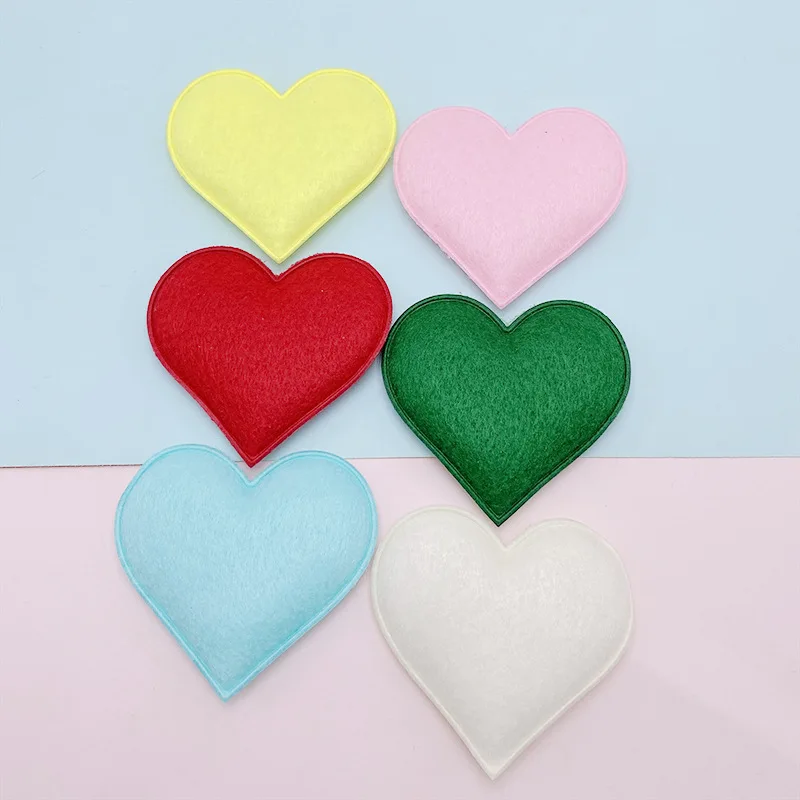 30Pcs 6.5*6CM Two Side Felt Heart Padded Appliques For Baby Clothes Sock Hat Sewing DIY Headwear Bow Accessories Patches