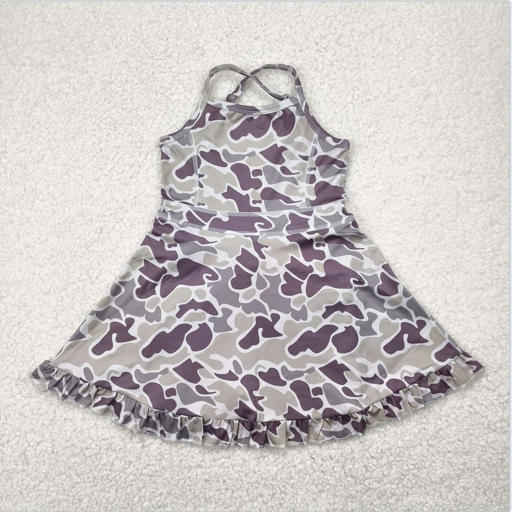 

Baby Girls Swimsuits gray camo Knit Knee Length Active Wear Athletic Dresses Boutique Kids Designer Clothes Girls Dresses
