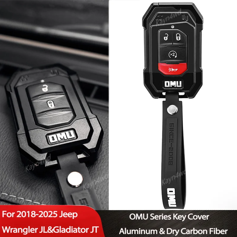Off Road 4x4 OMU Series Accessori Custodia chiave in alluminio Fob per Jeep Wrangler JL JLU 4XE & Gladiator JT 2018-2025 Copertura chiave in metallo
