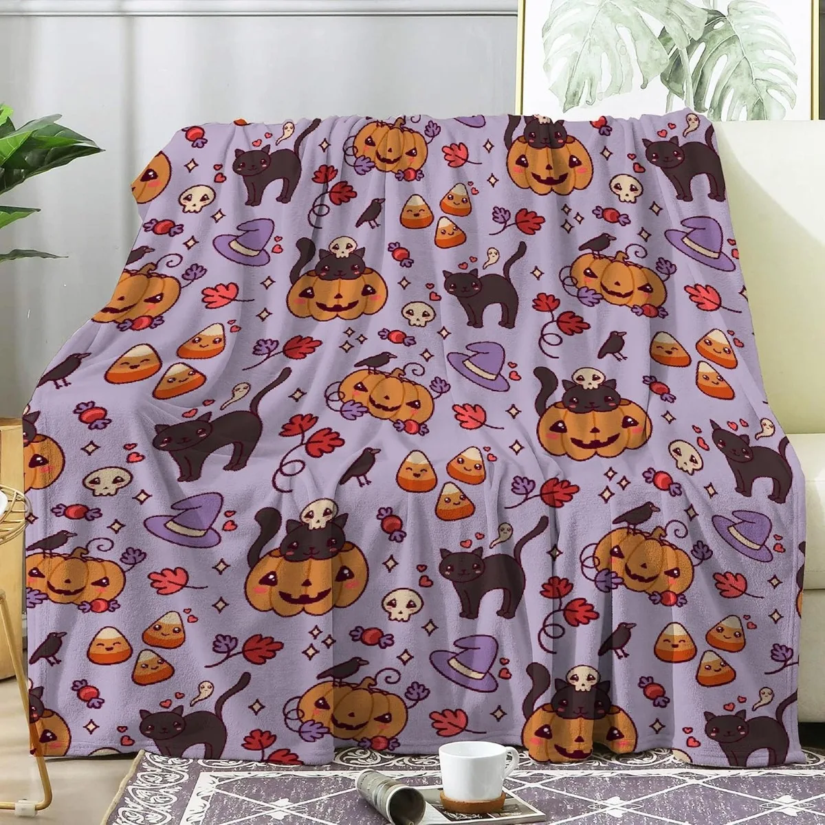 Halloween Kids Orange Cute Ghost Blanket for Lap Boys Girls Child Baby Bed Decorative Soft Lightweight Blankets and Throws