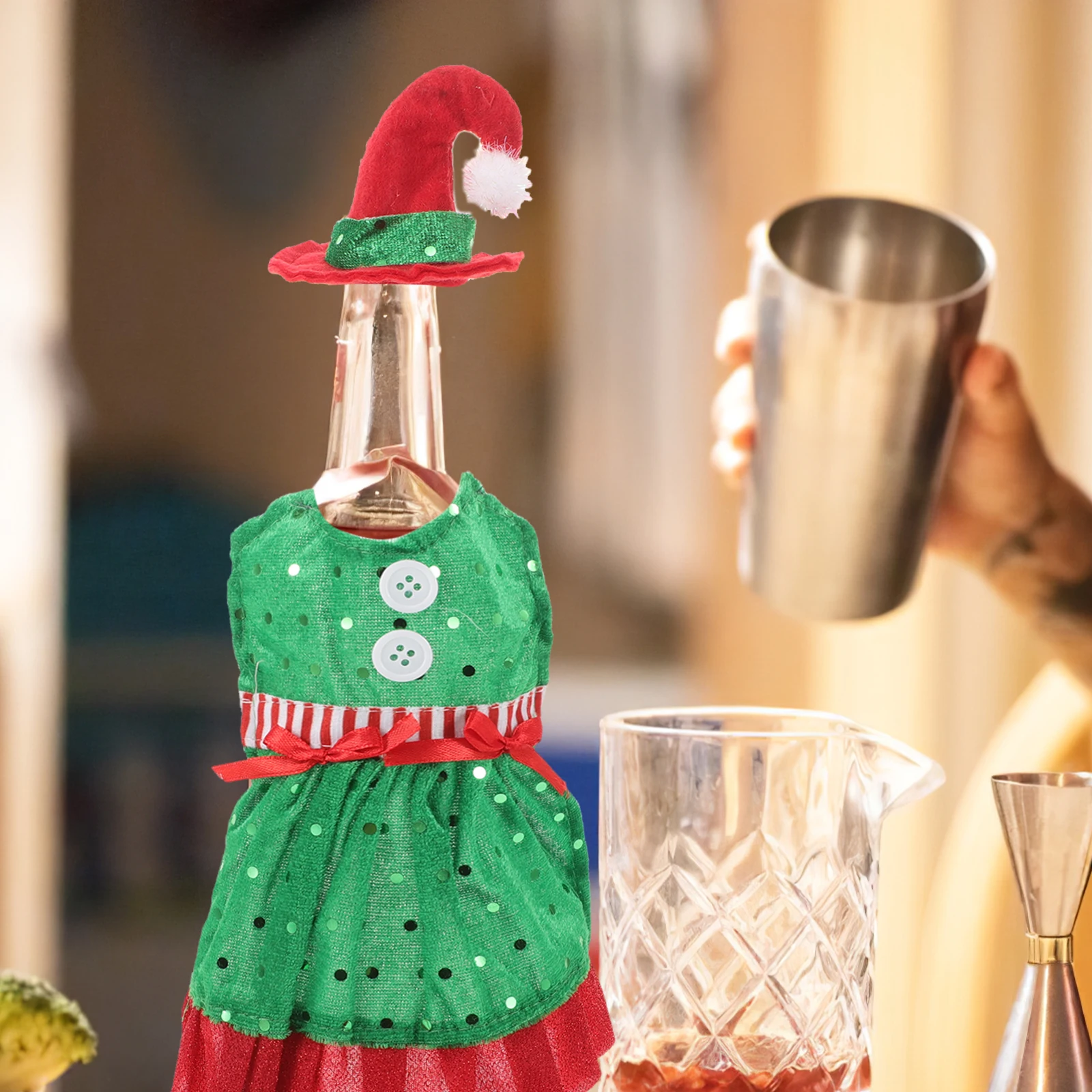 

2Pcs Christmas Cover Red Green Hat Decor Holiday Bottle Cover Drink Accessories Wedding Bottle naments