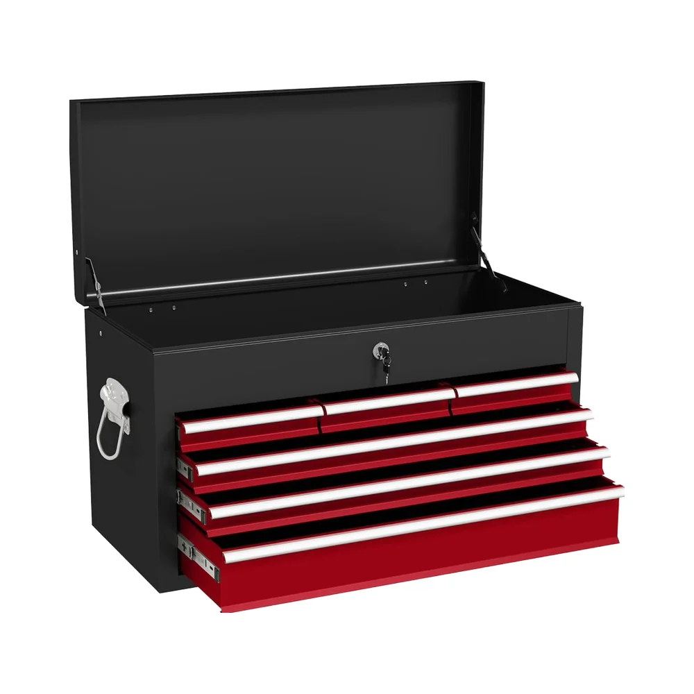 #￥forJINFENG 6 Drawer Iron Lockable Tool Chest with Ball Bearing Runners Portable Toolbox 600x260x390mm Powder Coated Red Garage