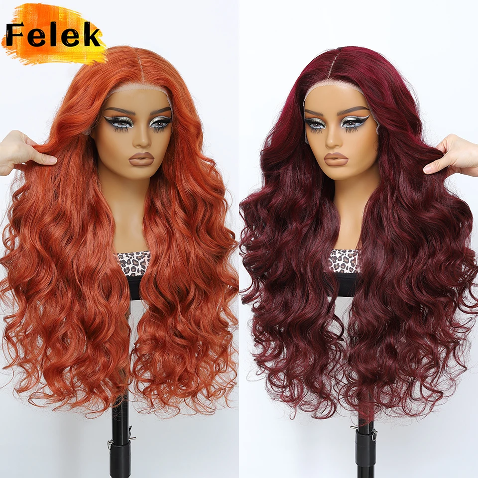 

28 Inch Loose Deep Hand-Tied T Part Lace Wigs Synthetic Highlight Lace Front Wigs Body Wave High Quality American Wavy Afro Wigs