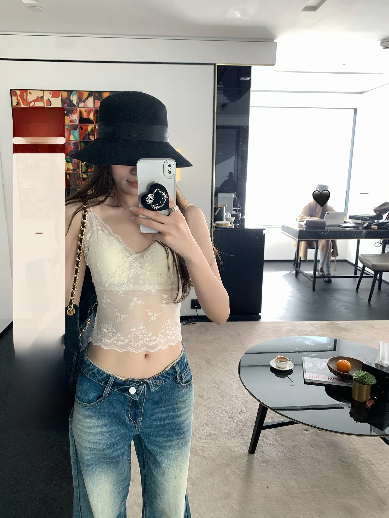 

Hhi Lace Whisper Women's Tank Top Strap Vest Svel Slim Fit Inner Wear Spring Outerwear with Chest Pad Simple Sle