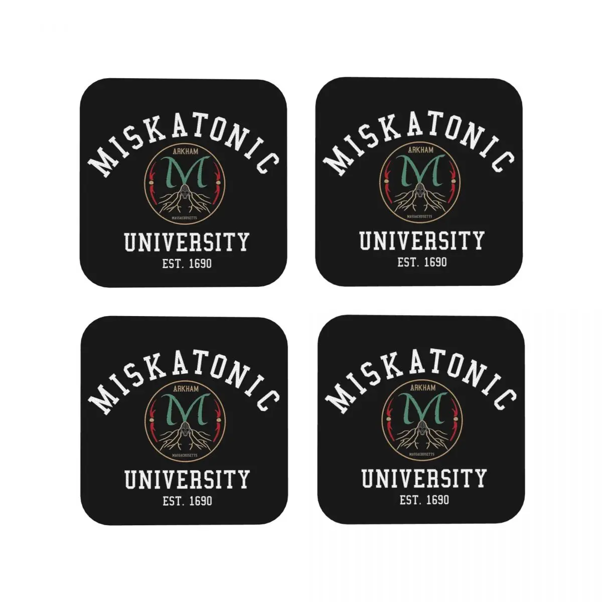 Call Of Cthulhu Necronomicon Miskatonic University Cthulu And Lovecraft Coasters  Insulation Coffee Mats Tableware Pads Set of 4