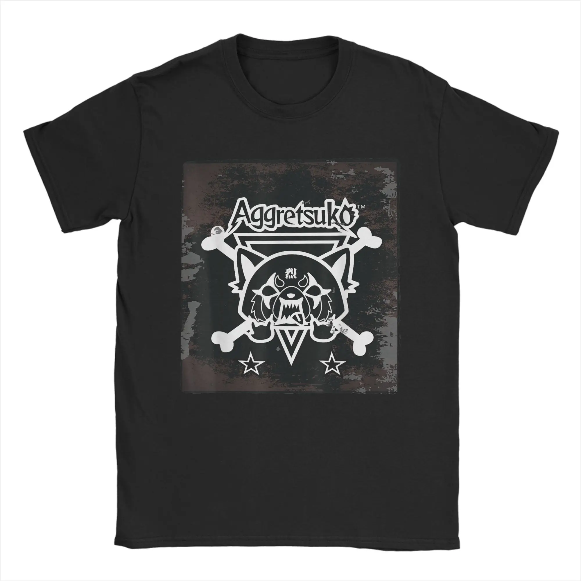 

Aggretsuko RAGE Rocker Crossbones Anime Summer Harajuku T Shirts Men Round Neck Oversize Top Tees Short Sleeve Streetwear Tops