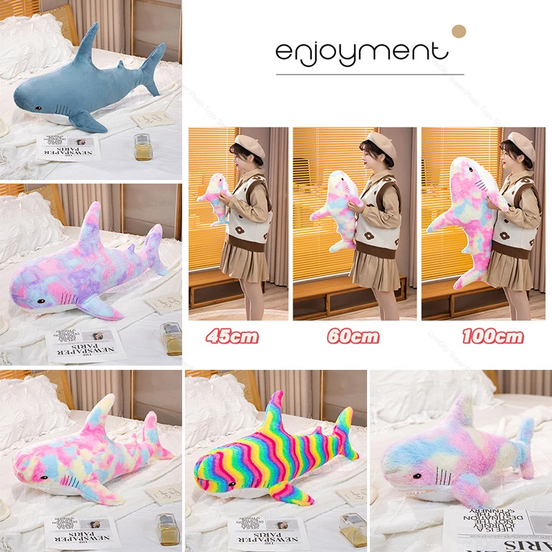 

40/60/100cm Big Size Cute Colorful Shark Plush Toy Soft Stuffed Deep Sea Animal Giant Sofa Cushion Sleeping Pillow for Girl Gift