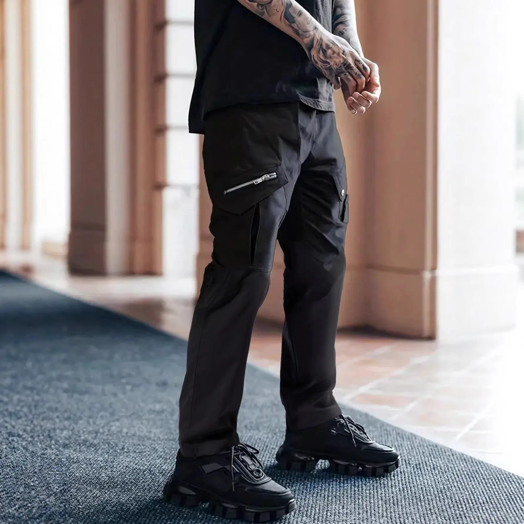 Men's Zipper Decor Casual Jogger Cargo Style Multi-Pocket Design Loose Comfort Outdoor Commute Versatile Fashion Slim Fit Pants