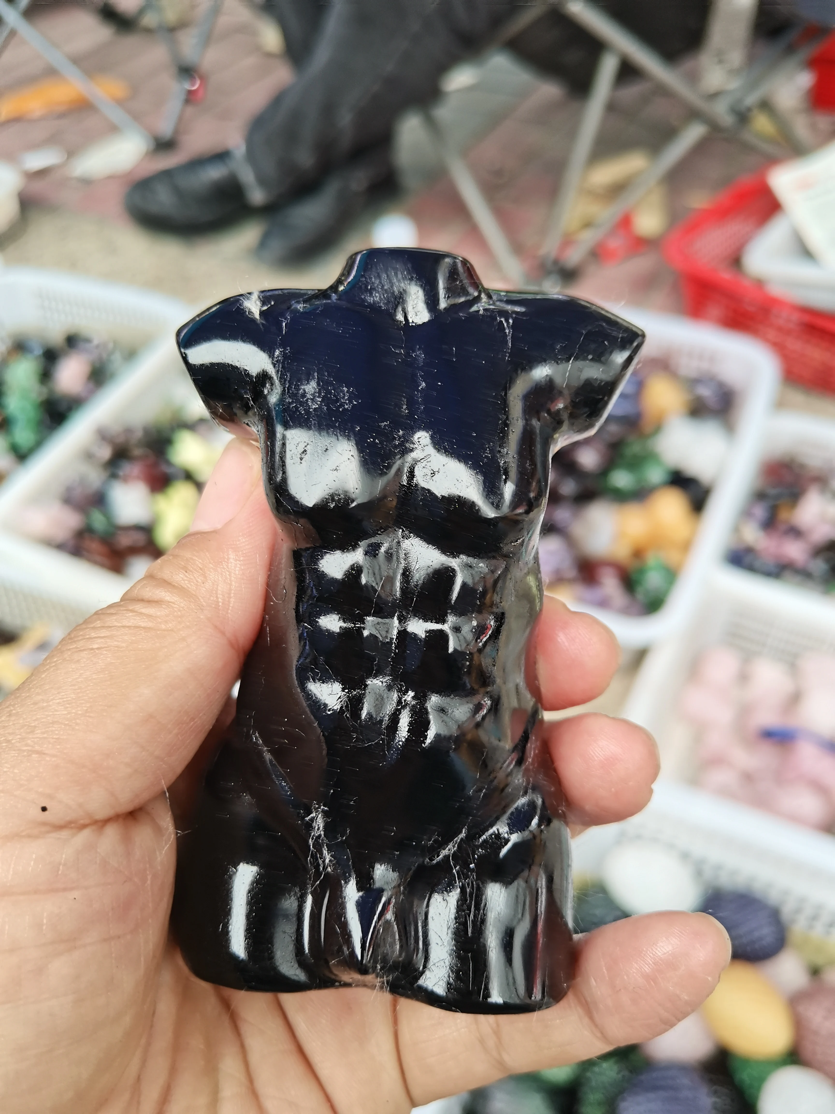 

10cm Natural Obsidian Male Model Hand-Carved Handicrafts Reiki Fengshui Home Decoration