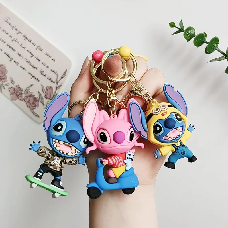 

Disney Stitch Keychain Cartoon Anime Car Key Ring Ornaments Backpack Pendant Kids Doll Kawaii Schoolbag Decoration Holiday Gifts