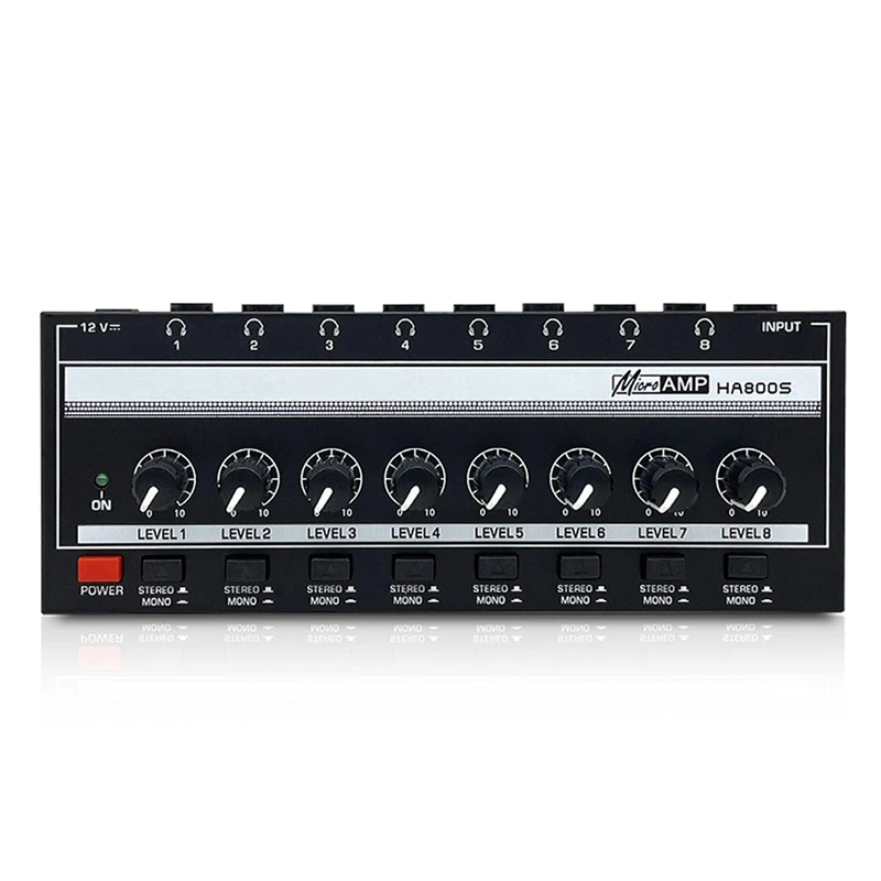 8-Channel Monitor Stereo/Mono Switch Headphone Amplifier Ultra-Low Noise Mixer Headphone Amplifier Signal Distributor