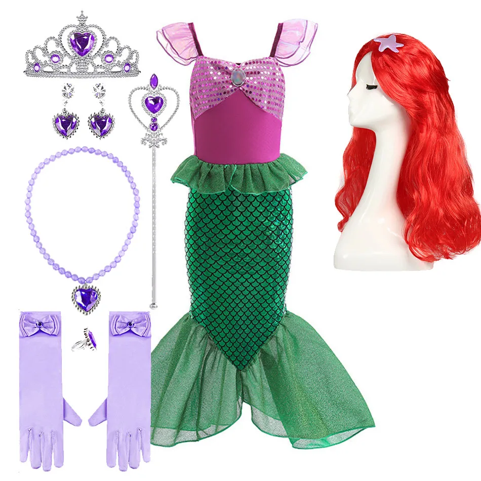 Girls Cosplay Princess Costume Children Little Mermaid Dress Halloween Birthday Party Summer Clothes Kids Performance Long Dress