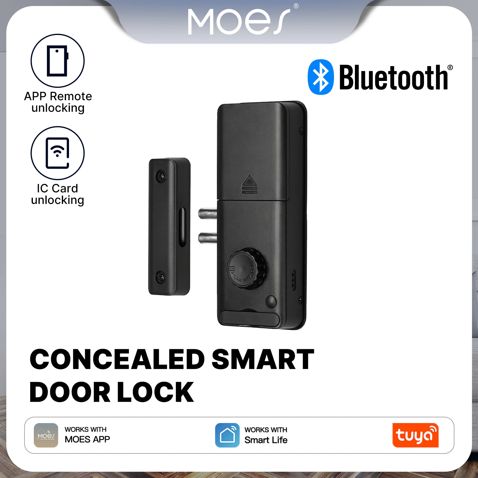

Умный дверной замок MOES Tuya Bluetooth, скрытый, невидимый, с доступом по IC-карте, дистанционным управлением через приложение, электронный, для деревянных и стеклянных дверей