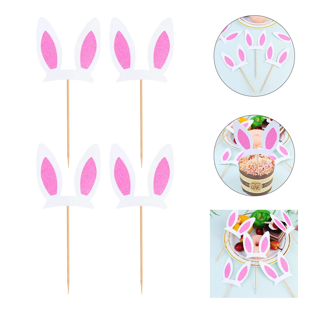 30 Pcs Easter Cake Toppers Rabbit Ears Plug Paper Cup Party Decor Bunny Cupcake Happy Birthday Decorations