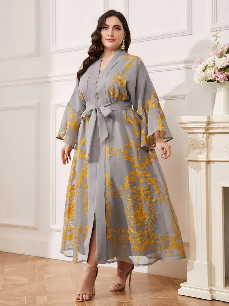 كوربان عيد الأضحى المرأة المسلمة عباية عربية دبي قفطان مغربي فساتين سهرة للحفلات رداء مطرز بالزهور 2024 فستان إسلامي