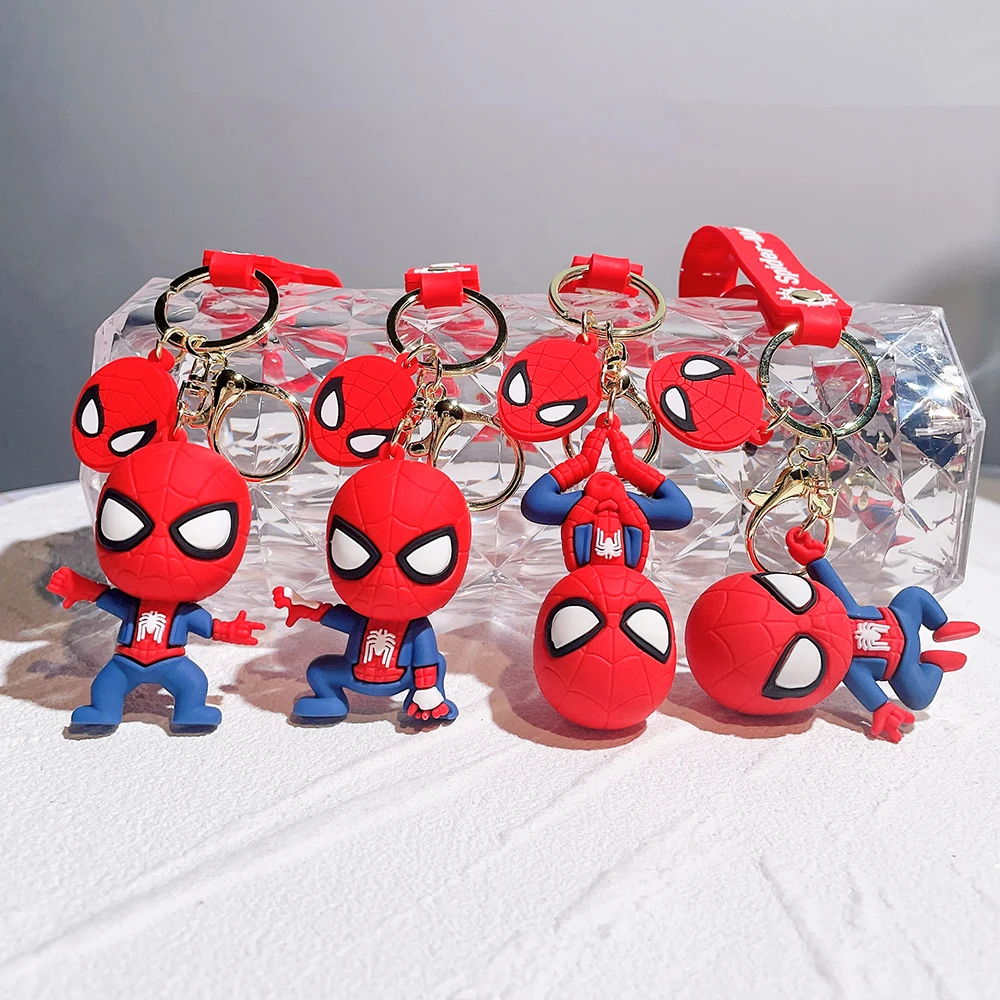 Llaveros de superhéroe Spiderman, llaveros de muñecos de Spider Man de dibujos animados, llavero colgante de figura de Anime de Los Vengadores, llaveros de coche