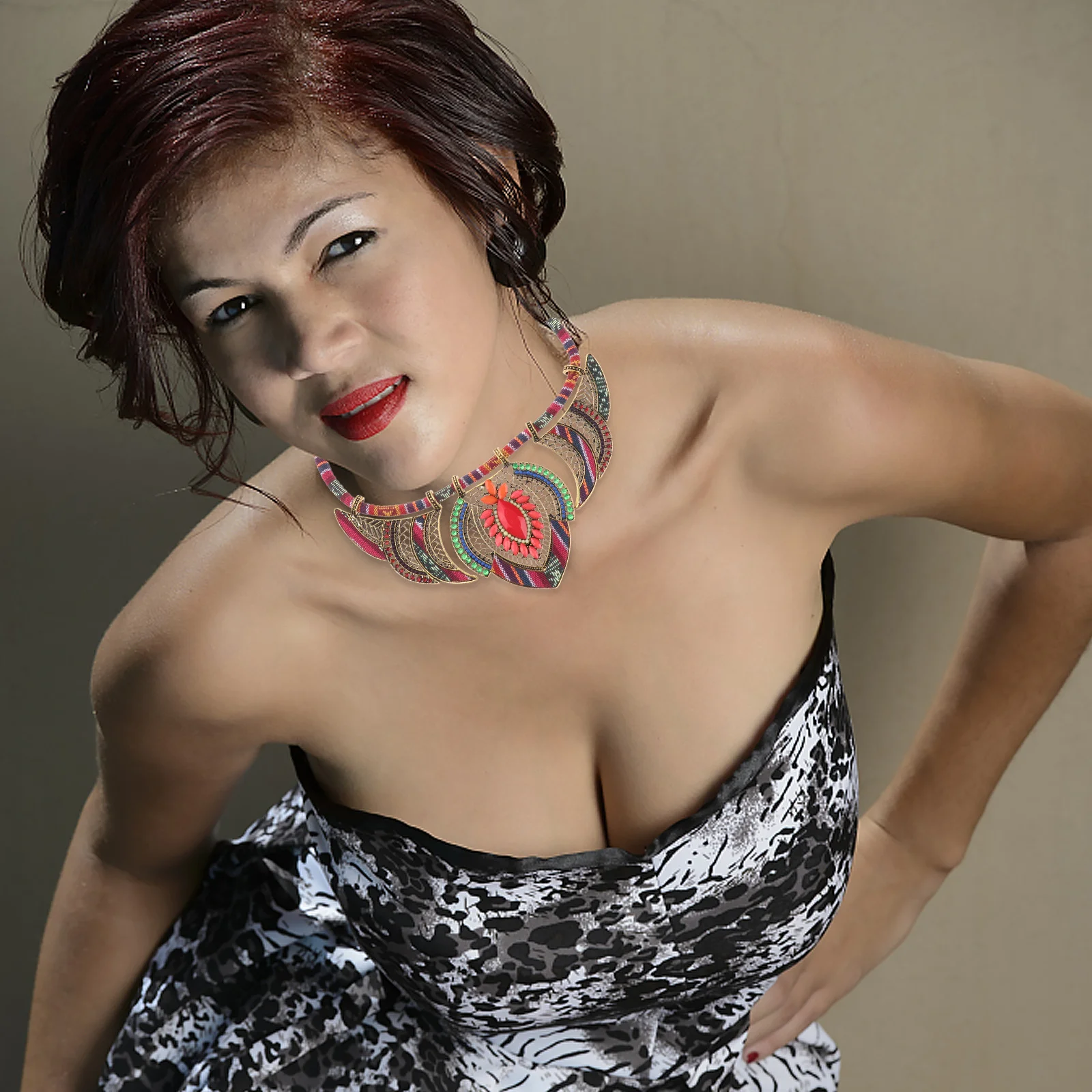 

Red Bohemian Necklace Unique Design Multicolor Beads Handcrafted Bib Choker Ethnic Jewelry for Daily Wear Fashion Gift