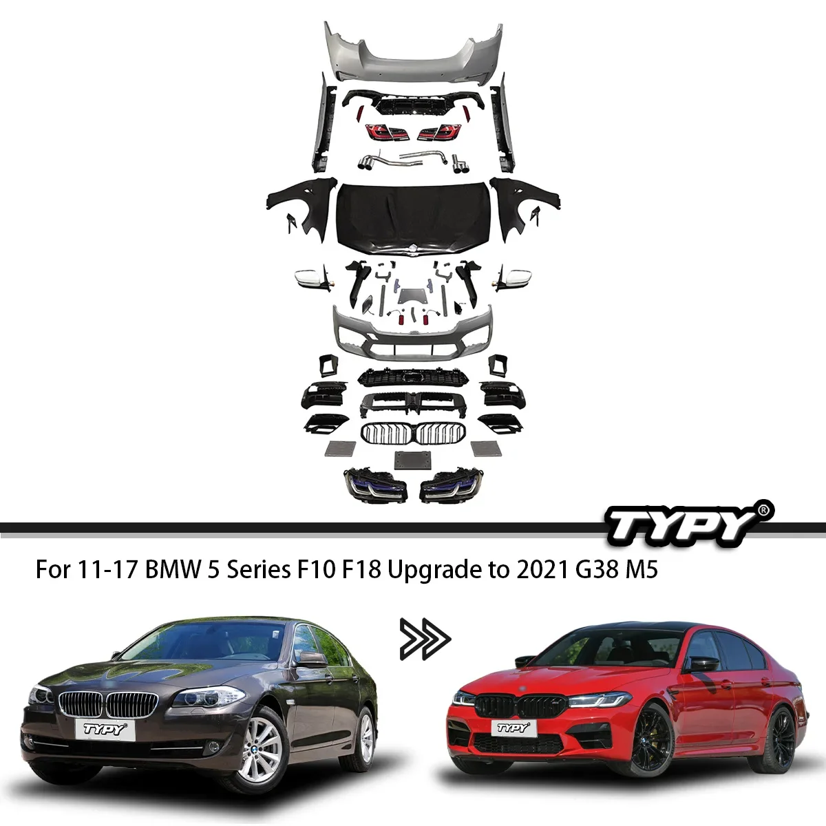 Body Kit For BMW 5 Series F10 F18 Upgrade To 2021 G38 M5 Front And Rear Bumpers For Auto Lights