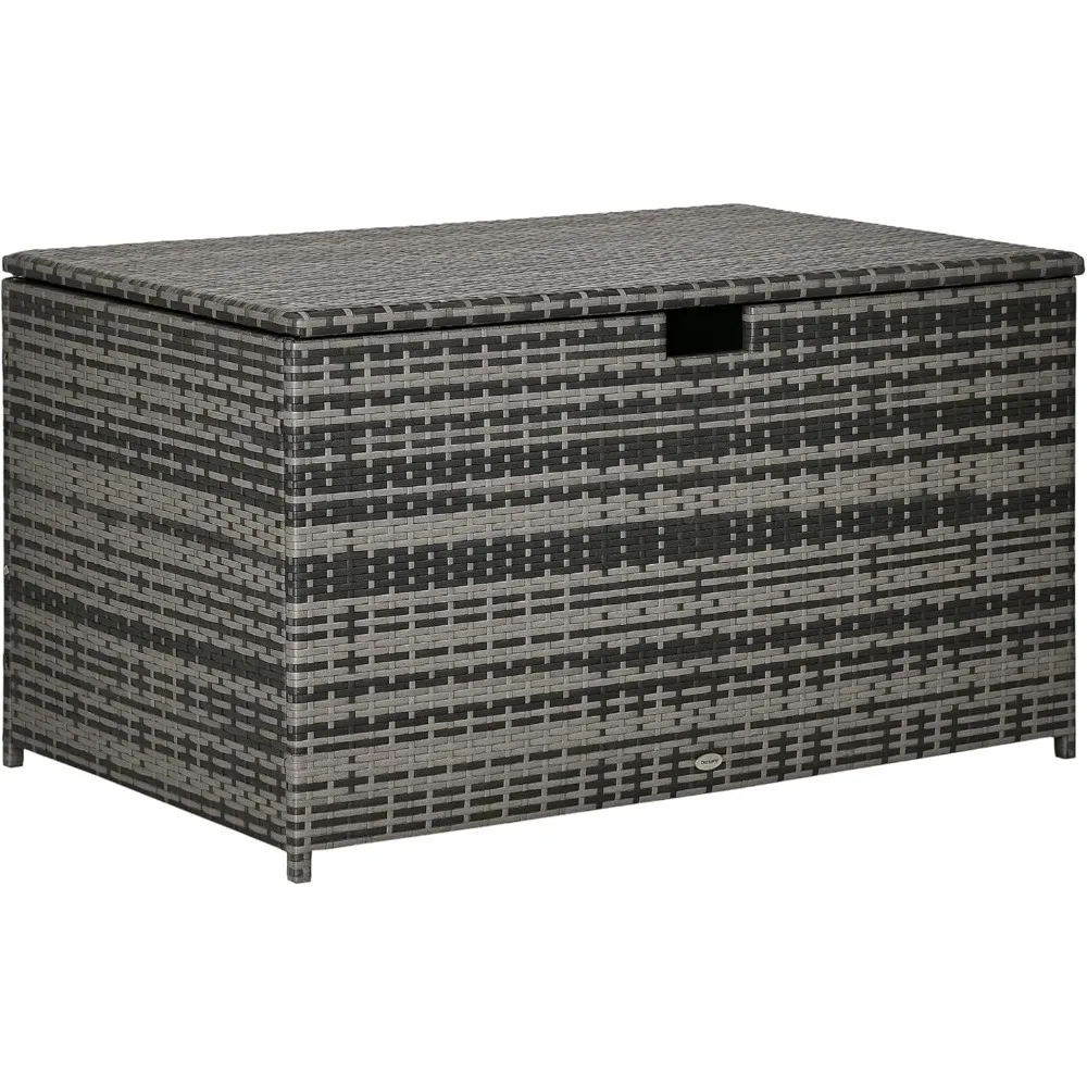

113 gallon deck box, rattan outdoor storage box, waterproof storage container for indoor, patio furniture cushions, pool suppli