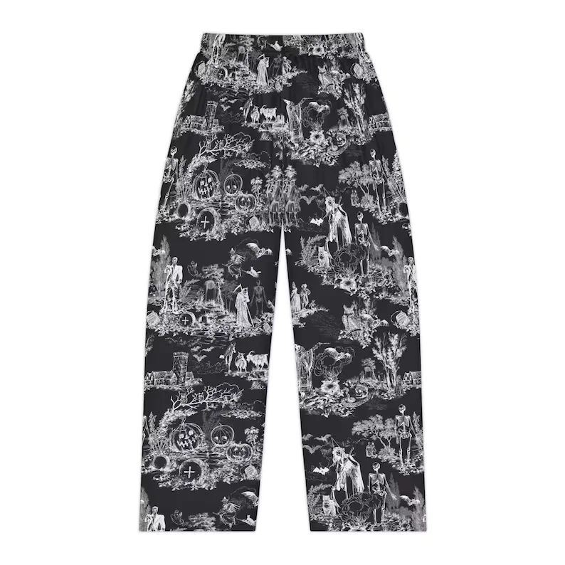 Unisex Gothic Halloween Retro Sketch Skeleton Bat Cemetery Print Ghost Pumpkin Pattern Horror Festival Street Leisure Long Pants